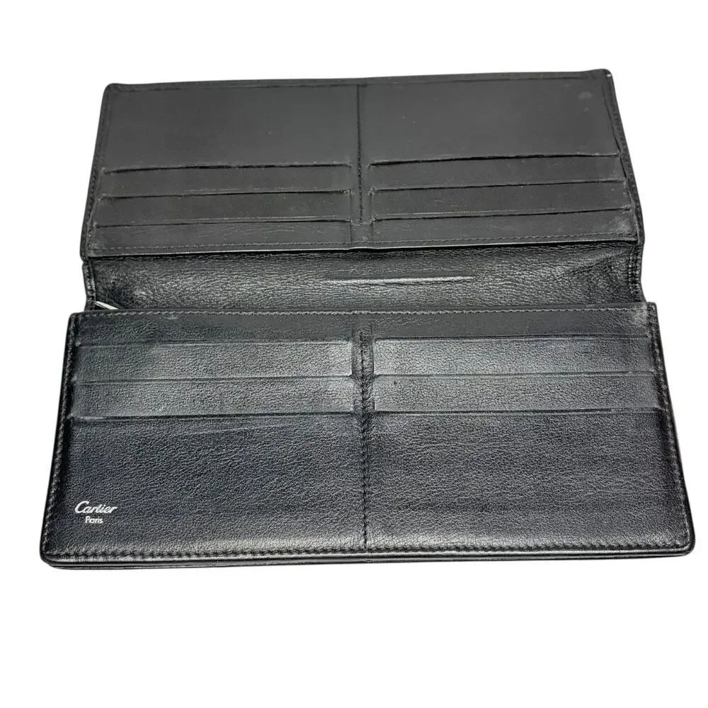 Cartier Black Leather Bifold Wallet – 12 Card Slots, Zip Coin Compartment